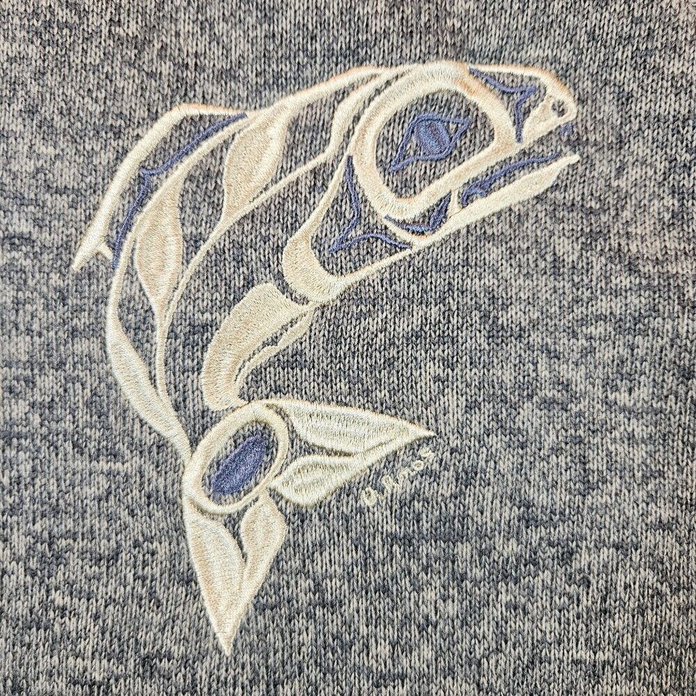 Devon & Jones Mens L 1/4 Zip Fleece Pullover Fish Embroidery tribal outdoor warm - Picture 6 of 8